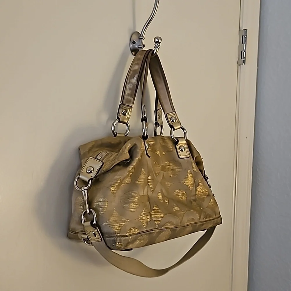 VTG COACH Y2k Gold Poppy Signature Logo Cloth Satchel Bag